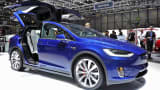 A Tesla Model X is displayed during the Geneva Motor Show 2016 on March 1, 2016 in Geneva, Switzerland.