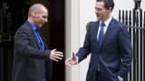 In happier times. Britain's Finance Minister George Osborne bids farewell to Greek Finance Minister Yanis Varoufakis after a meeting at 11 Downing Street in London on February 2, 2015.