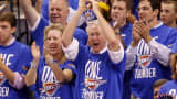 Chesapeake Energy Chief Executive Officer Aubrey McClendon, co-owner of the Oklahoma City Thunder, cheers during Game 1 of the NBA basketball finals against the Miami Heat in Oklahoma City, Oklahoma, June 12, 2012.