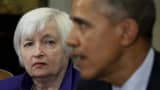 Federal Reserve Chair Janet Yellen listens as U.S. President Barack Obama holds a meeting with financial regulators to receive an update on their progress in implementing Wall Street at the White House in Washington March 7, 2016.