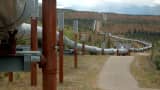 The Trans-Alaska Oil Pipeline, as it zigzags across the landscape.