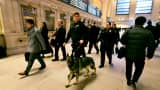 Metro-North Railroad police officers patrol Grand Central Terminal, in New York, Tuesday, March 22, 2016.