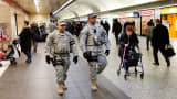 Members of the New York National Guard patrol New York's Penn Station on March 22, 2016.