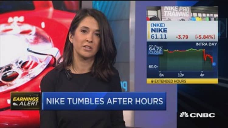 Nike tumbles after hours 