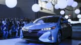 The Toyota Prius Prime is seen during the media preview of the 2016 New York International Auto Show in Manhattan, New York, March 23, 2016.