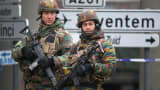 Belgian troops control a road leading to Zaventem airport following Tuesday's airport bombings in Brussels, Belgium, March 24, 2016.