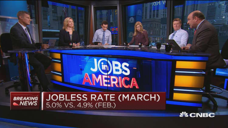 March jobless rate 5.0% vs. 4.9% in February