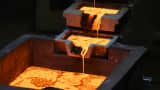 Molten gold is poured into molds at the Norton Gold Fields Paddington operations near Kalgoorlie, Australia.