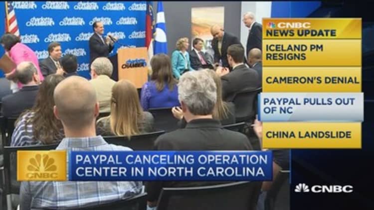 CNBC Update: PayPal pulls out of NC 