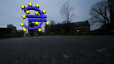 The famous euro sign landmark is pictured outside the former headquarters of the European Central Bank (ECB) in Frankfurt, Germany.