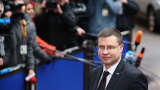 European Commision Vice President Valdis Dombrovskis arrives for the start of the European Council Meeting on February 7, 2013 in Brussels, Belgium.