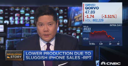 Apple shares fall on iPhone production headline