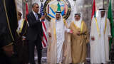 US President Barack Obama with King of Saudi Arabia Salman bin Abdulaziz al-Saud (3rd R), King of Bahrain Hamad bin Isa al-Khalifa (2nd R) and Abu Dhabi Crown Prince Mohammed bin Zayed al-Nahyan (R) during the US-Gulf Cooperation Council Summit in Riyadh, April 21, 2016.