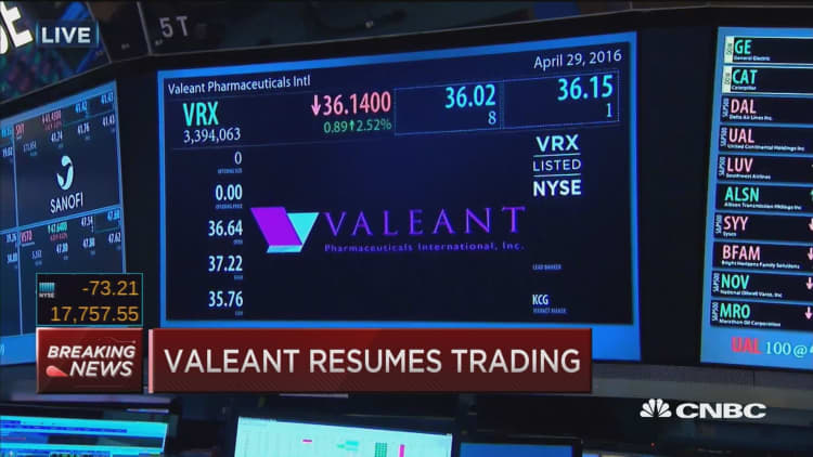 Valeant resumes trading after halting for board announcement