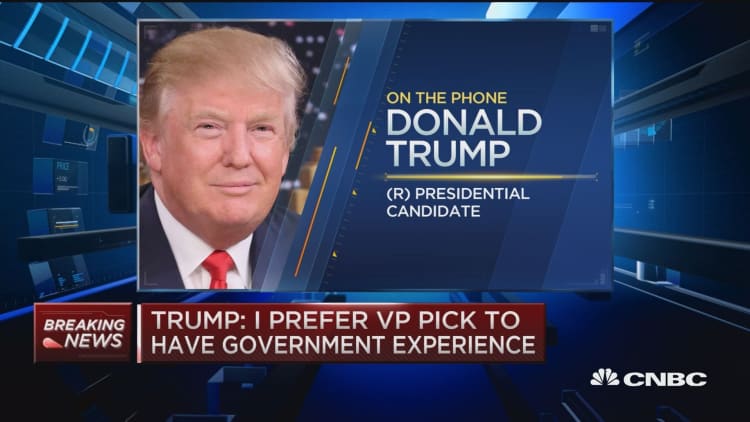 Trump: Running mate should have political exerience