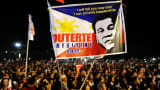 Supporters of presidential frontrunner Rodrigo Duterte cheer during his final campaign rally on May 7, 2016 in Manila, Philippines.
