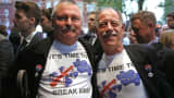 Guests wearing pro-Brexit t-shirts arrive for the premiere of "Brexit: The Movie" in London.