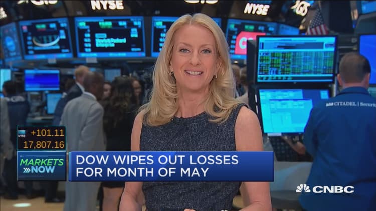 Dow wipes out losses for month of May