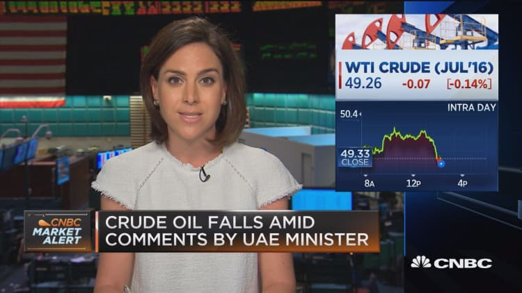 Crude falls amid UAE oil minister comments