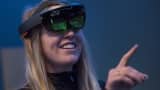 The Microsoft HoloLens, an augmented reality (AR) viewer, being demonstrated in California