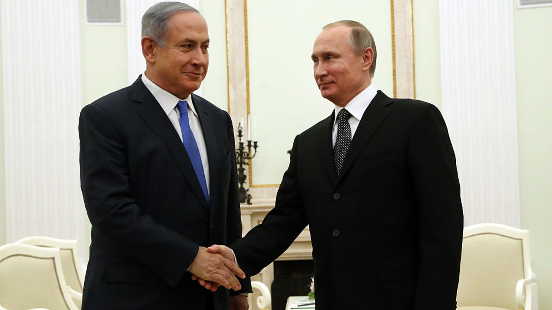 Russian President Vladimir Putin and Israeli Prime Minister Benjamin Netanyahu during their meeting at the Kremlin on April 21, 2016.