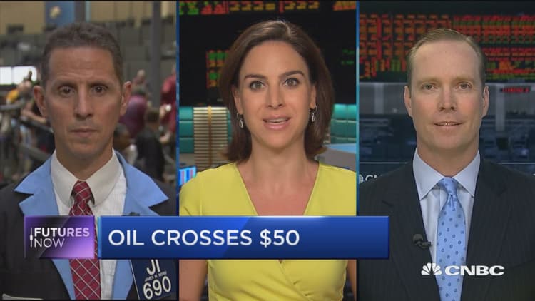 Futures Now: Oil crosses $50
