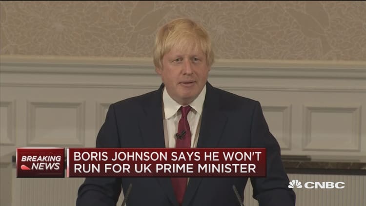 Boris Johnson won't run for UK PM