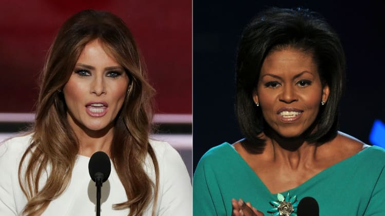 Side-by-side comparison of Melania's and Michelle's speeches