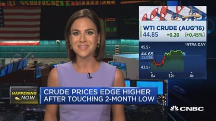 WTI crude touches $45