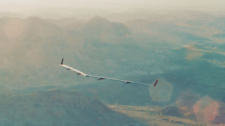 Facebook’s internet-beaming, solar-powered airplane in flight