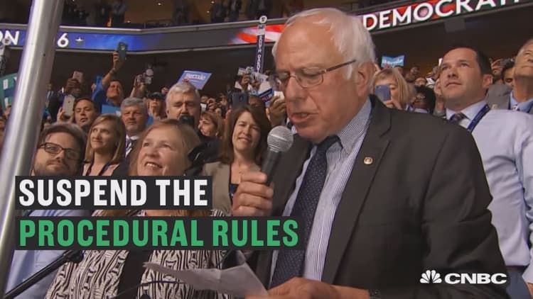 Bernie Sanders nominates Hillary Clinton by acclamation