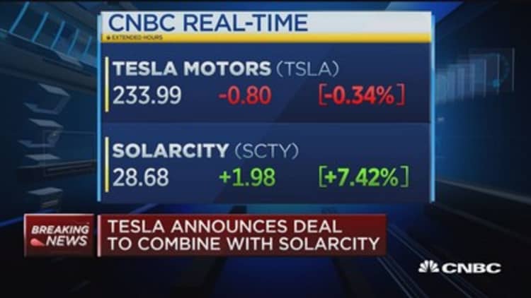 Tesla to combine with SolarCity in all-stock deal