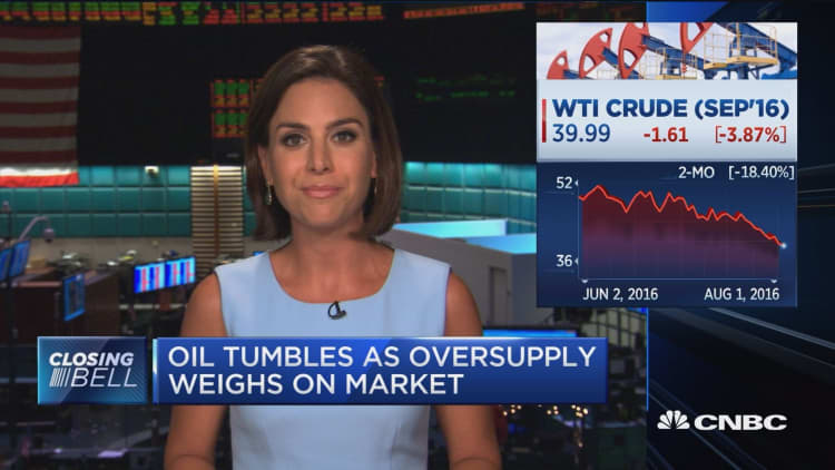 Crude falls on oversupply