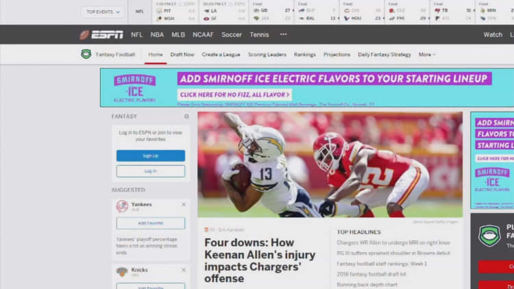 ESPN's fantasy football app crashes on opening day