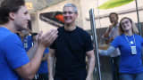 Tim Cook with Apple employees