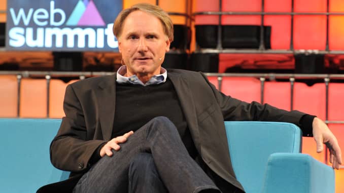 Author Dan Brown speaks on stage during the third day of the 2015 Web Summit on November 5, 2015 in Dublin, Ireland.