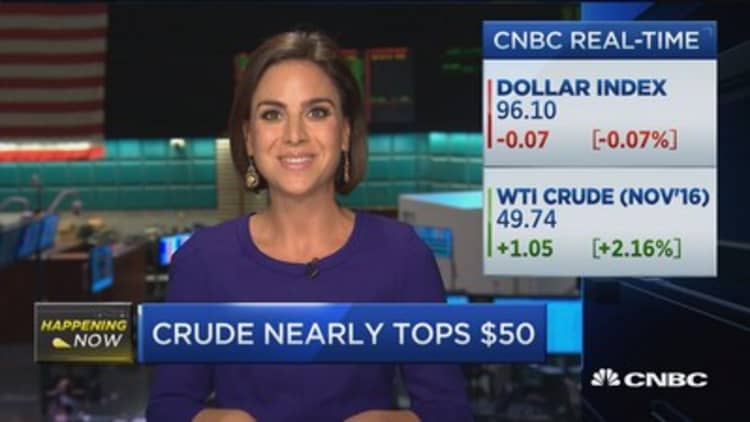 Crude nearly tops $50