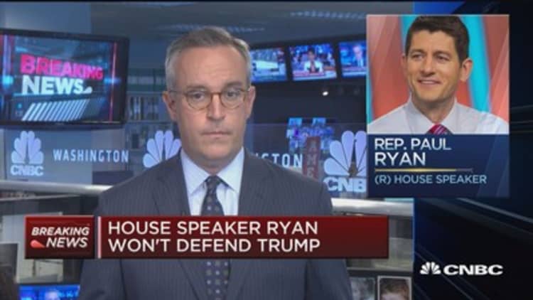 House speaker Ryan won't defend Trump