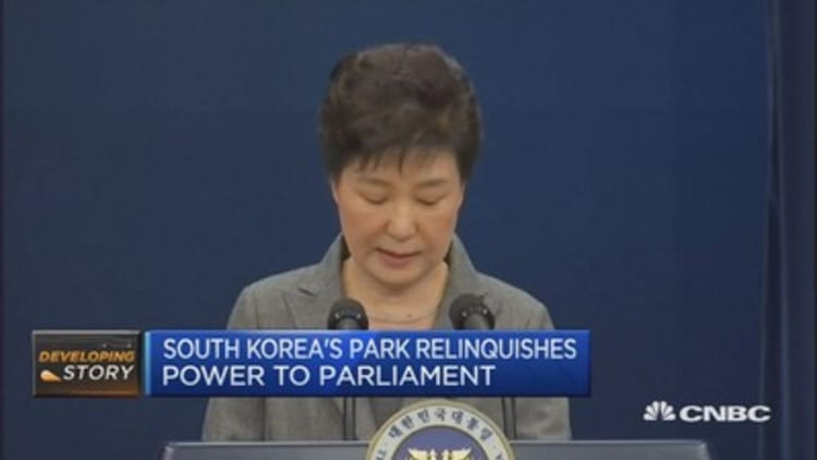 SKorea's Park asks parliament to find way for her to step down