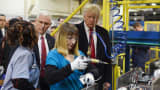 Then-President-elect Donald Trump and Vice President-elect Governor Mike Pence visit the Carrier air conditioning and heating company in Indianapolis, Indiana on December 1, 2016.