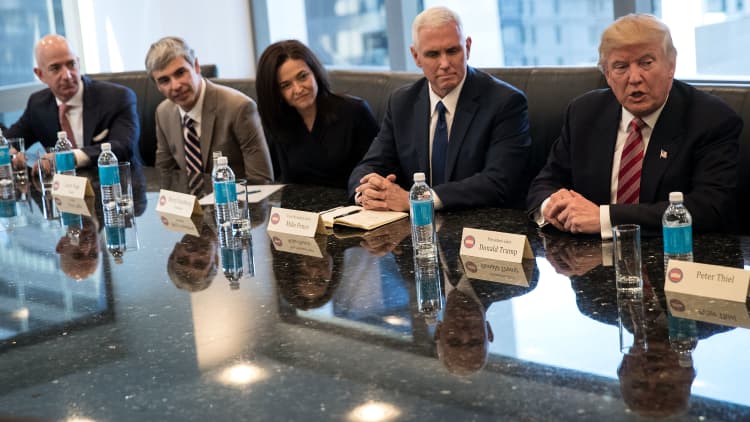 Tech titans Jeff Bezos and Sheryl Sandberg meet with Trump transition team