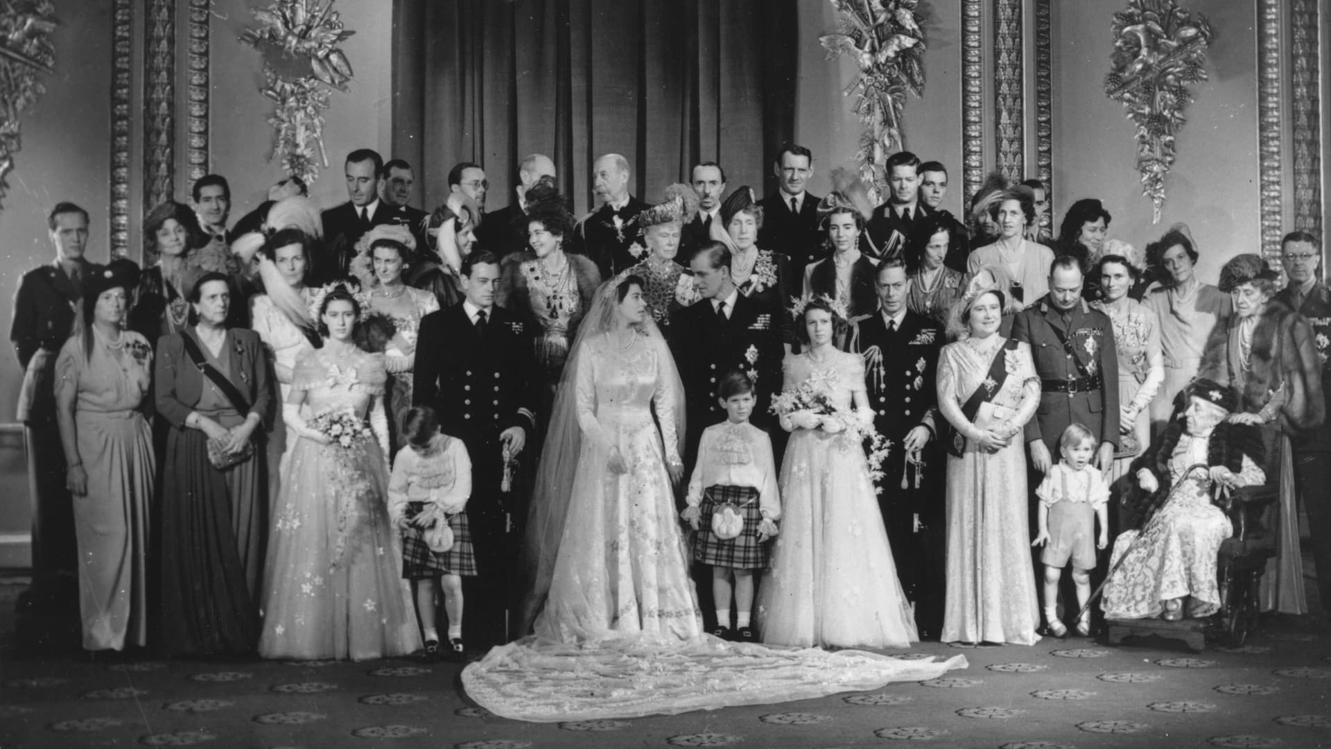 The royal family at the wedding of Princess Elizabeth and Prince Philip.