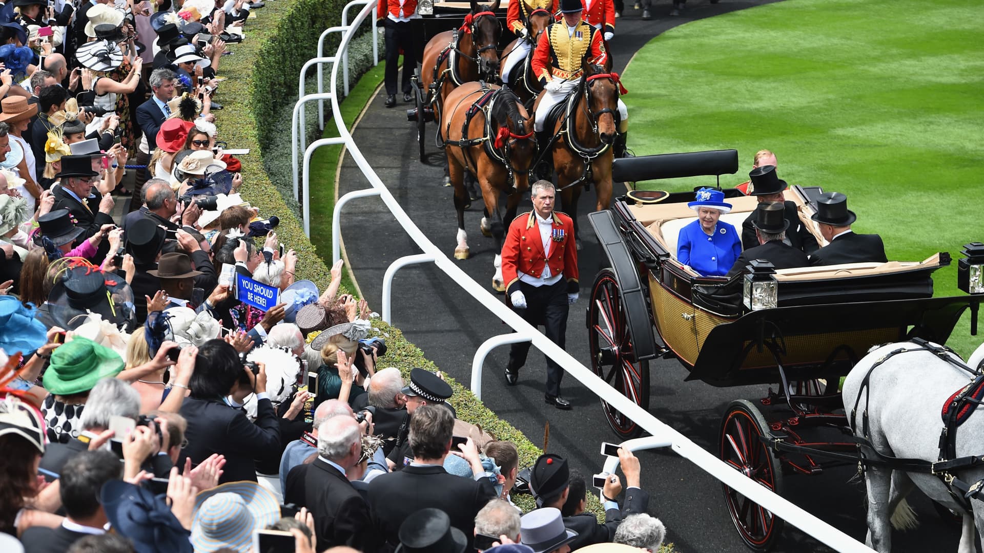 Queen Elizabeth and Prince Philip arrive for Day Two at the Royal Ascot Racecourse on June 17, 2015
