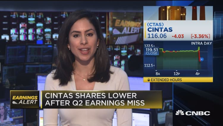 Cintas shares lower after Q2 earnings miss