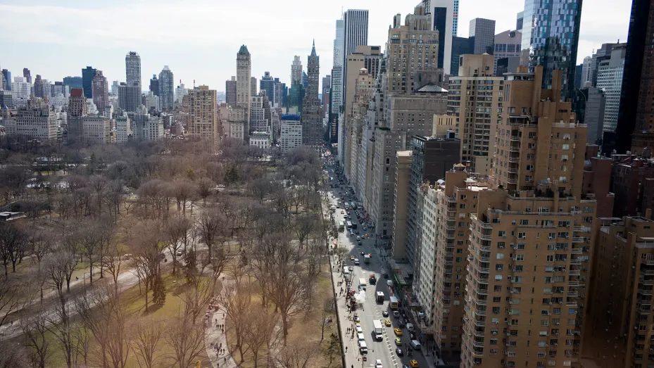 Luxury high-rise apartments are viewed across Central Park South near Columbus Circle in the Manhattan borough of New York.