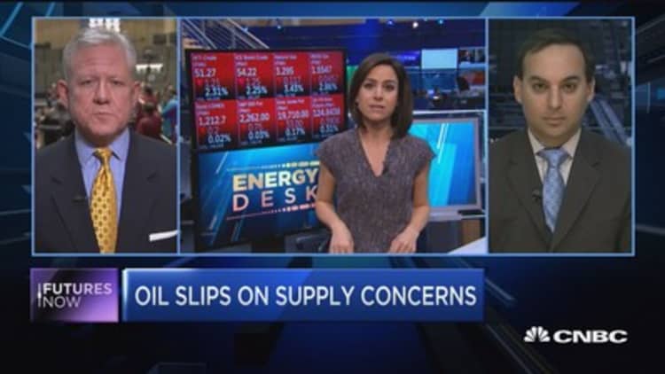 Futures Now: Oil slips on supply concerns