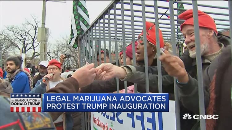Legal marijuana advocates pass out free weed at inauguration protest