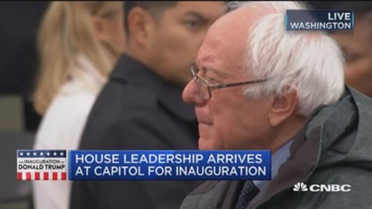 Bernie Sanders arrives at Capitol for inauguration
