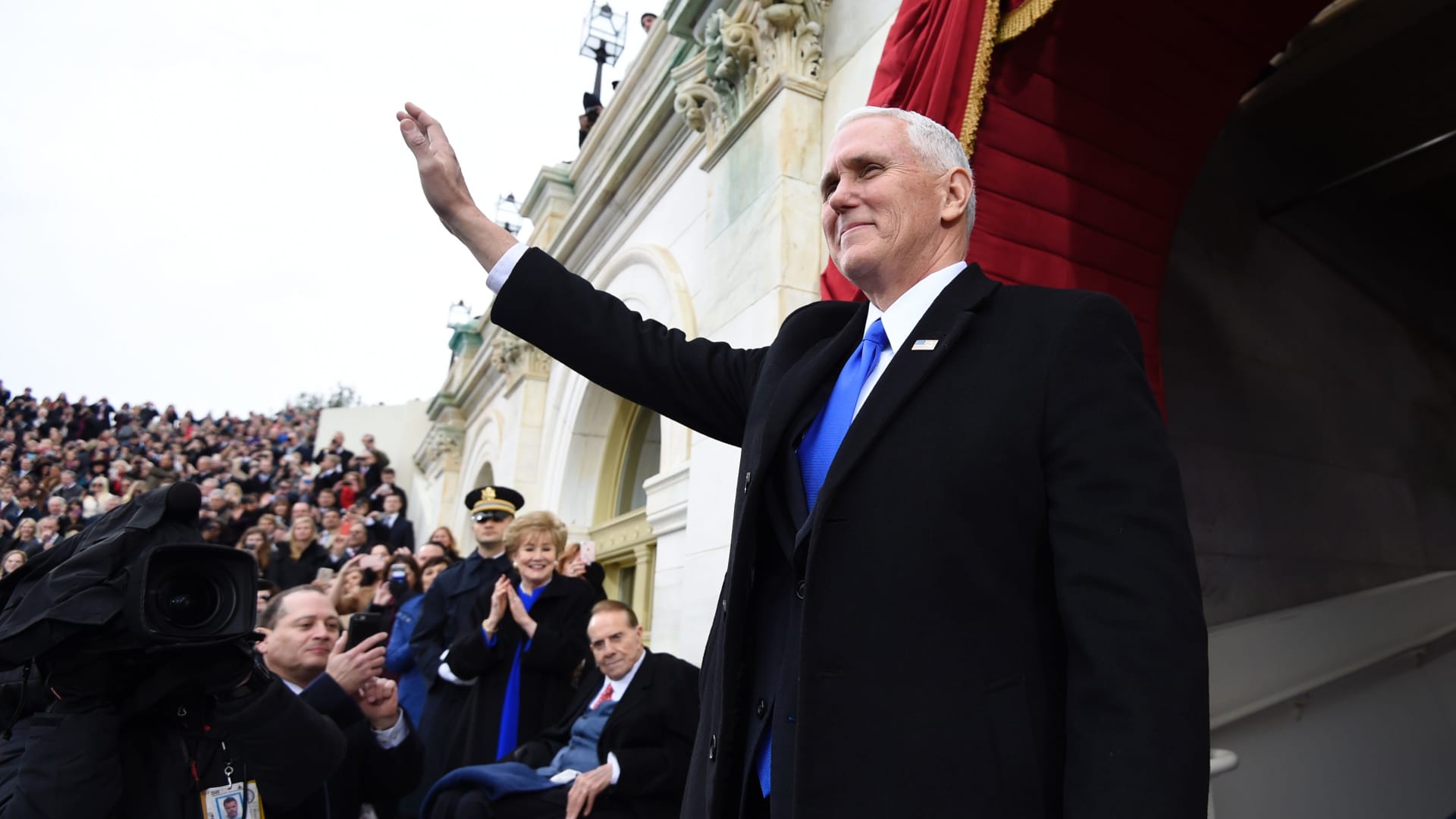 Vice President-elect Mike Pence arrives for the Presidential Inauguration of Donald Trump at the US Capitol in Washington, DC, on January 20, 2017.