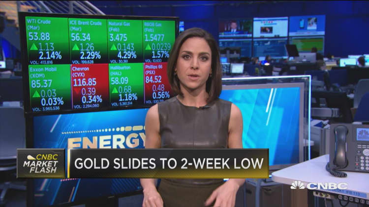 Gold slides to 2-week low